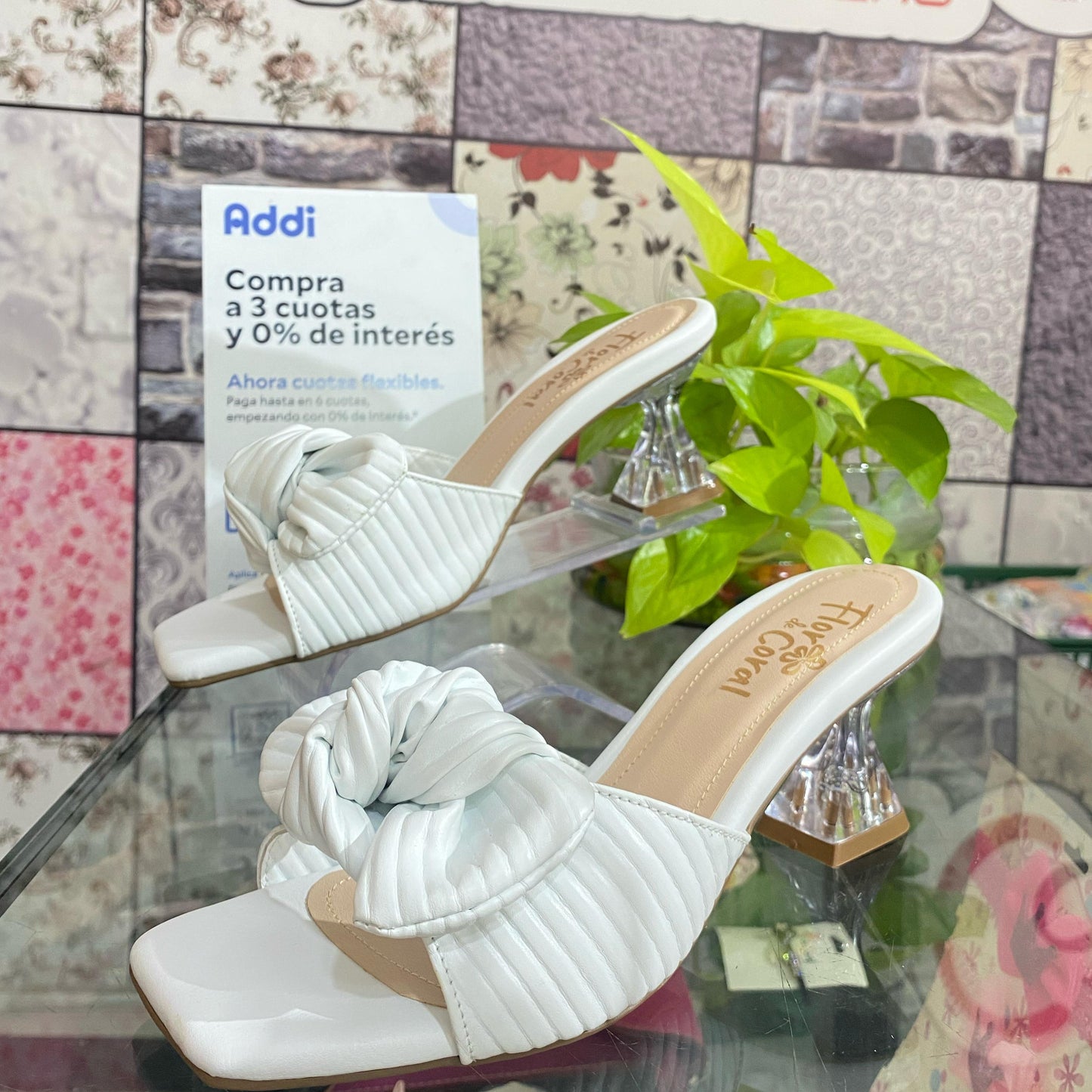 Tacón Ref. ESO3 BLANCO CON TACON DE CRISTAL 5 1/2