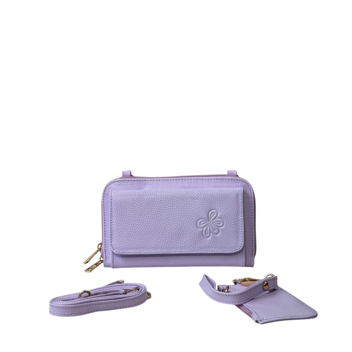 Bandolera de cuero 100% lila para mujer Flor de Coral