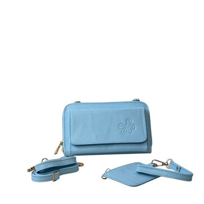 Bandolera de cuero 100% azul baby para mujer Flor de Coral